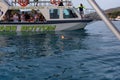 Zakynthos Island, Greece Ã¢â¬â September 24, 2017:Motorboat at the sea with tourists, Laganas beach